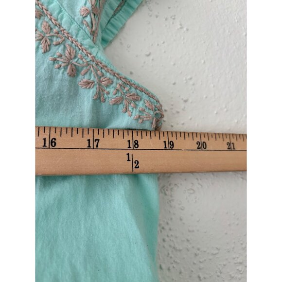 Roller Rabbit Embroidered Tunic Top V-Neck Short Sleeve Aqua Tan M - Picture 6 of 13